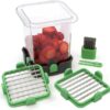 Strawberry Slicer - Fruit Slicer with Container - Pro Soft Food Chopper - Detachable Fruit Cutter Chopper with Push Plate - 2 Blades - Green
