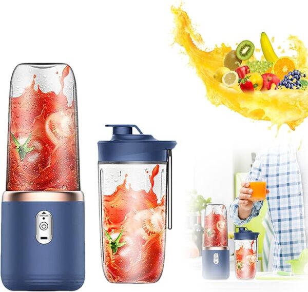 Portable Personal Blender for Shakes & Smoothies, 400ml/14oz Portable Blender with 2 Cups, High-Speed Mixer for Juices Ice Crushing, Compact Kitchen Blenders with Powerful Motor, Easy Clean (Blue)